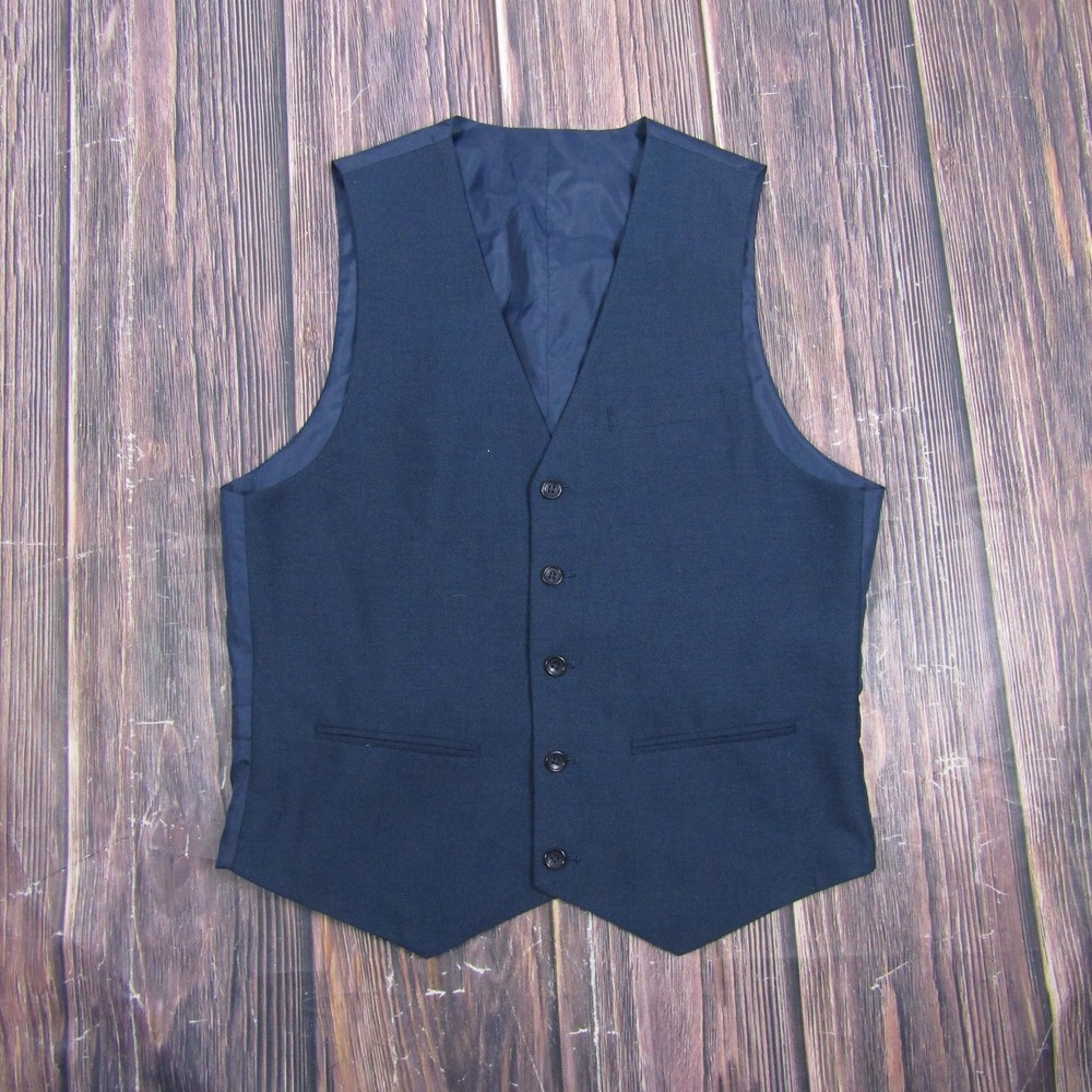 Suit Vest Mens 38 Blue Solid 3 Piece Slim Fit Formal Waistcoat Wedding Business